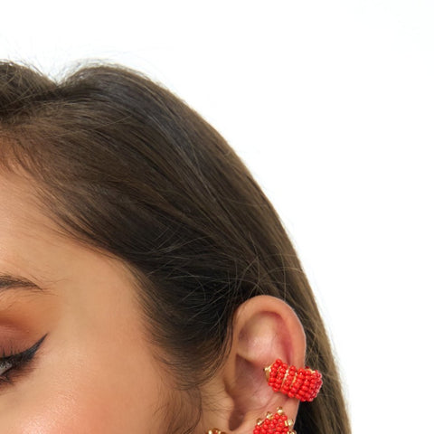 Woven Twisted Red Ear Cuff