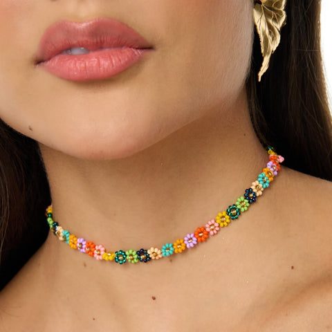 Woven Flowers Multicolored Choker