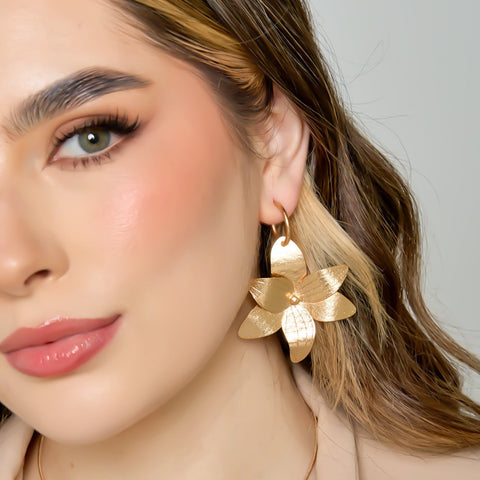 Big Flower Hoops Earrings Golden