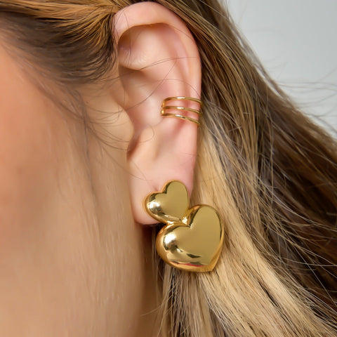 Hearts Big Studs Earrings Golden