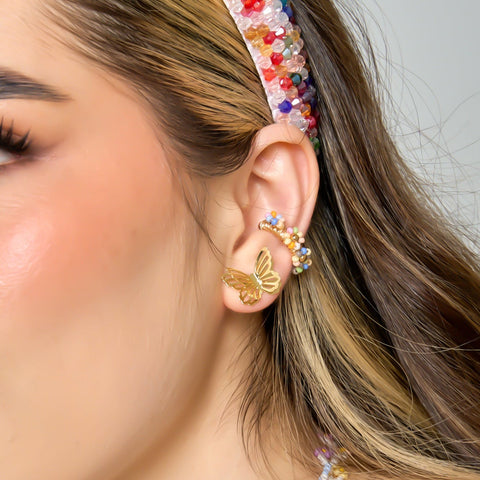 Multicolored Flowers Ear Cuff Connection Golden