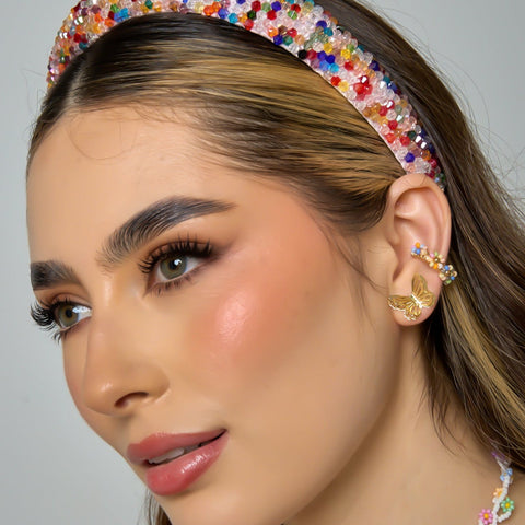 Multicolored Flowers Ear Cuff Connection Golden