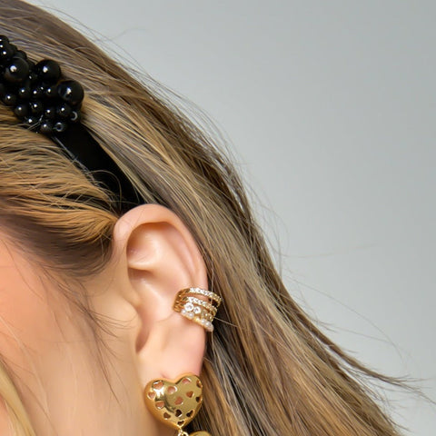 Pearls And Crystals Ear Cuff Connection Golden