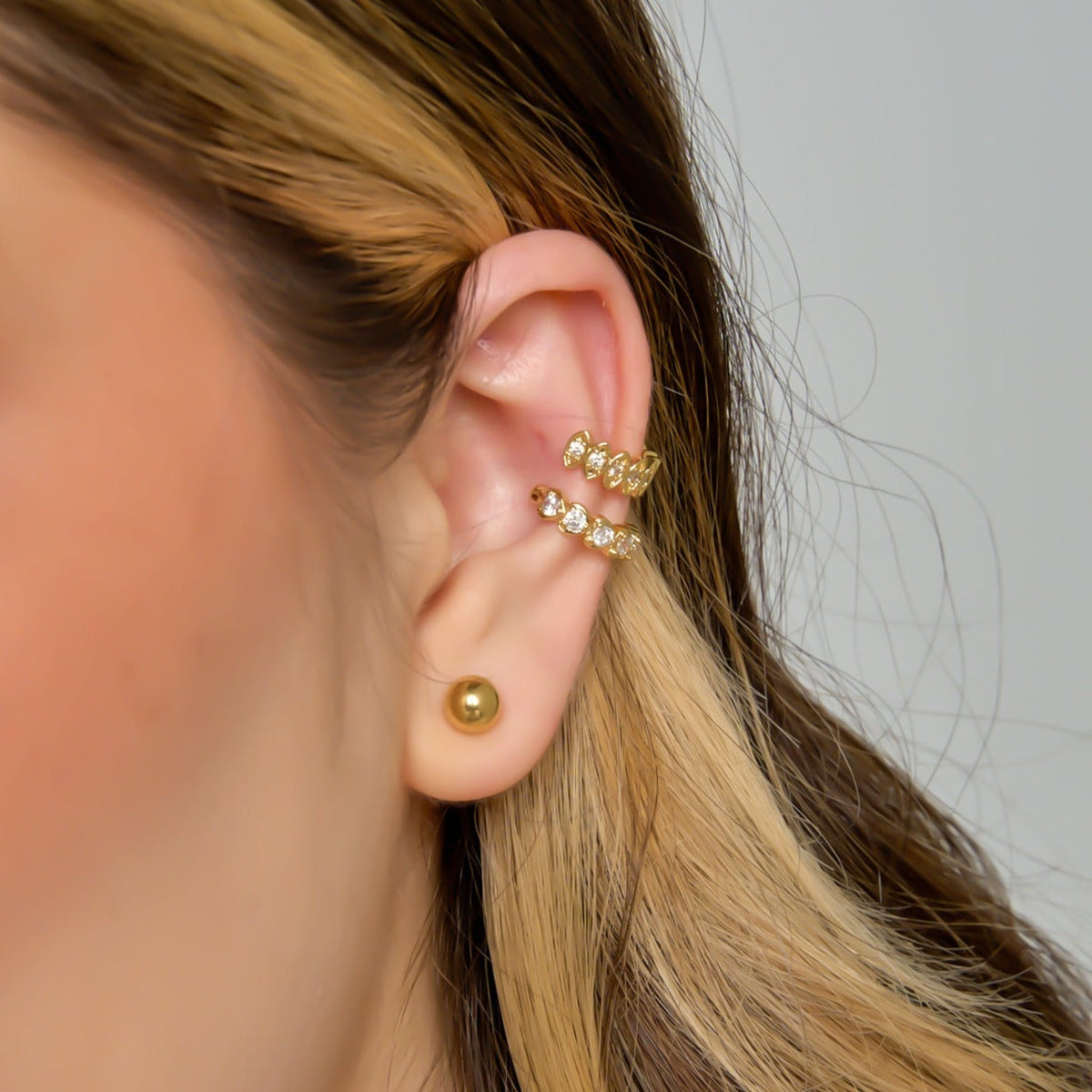 Crystals  X2  Ear Cuff Connection Golden