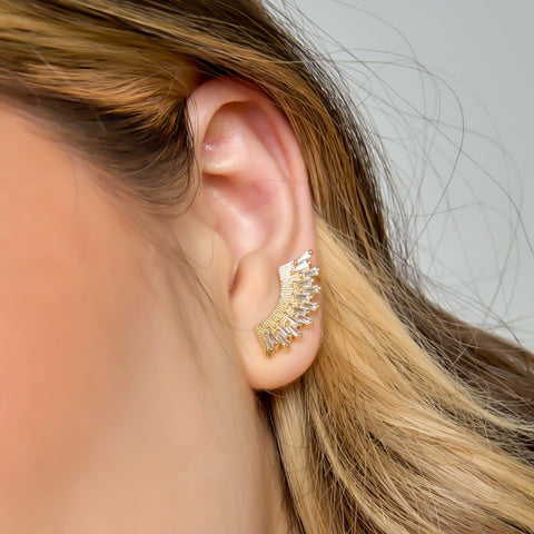 Fan Ear Cuff And Stud Earrings Connection Golden