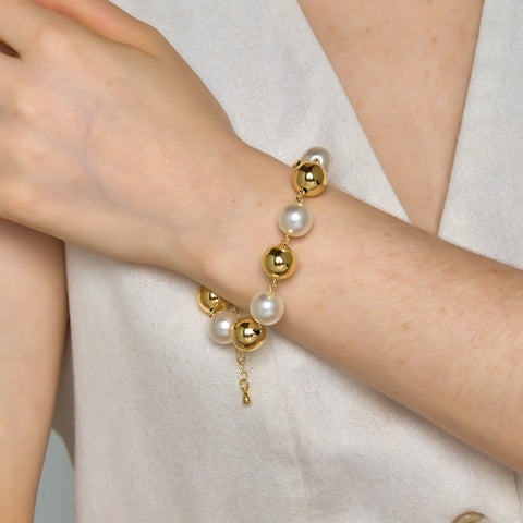 Gold And White Spheres Bracelet