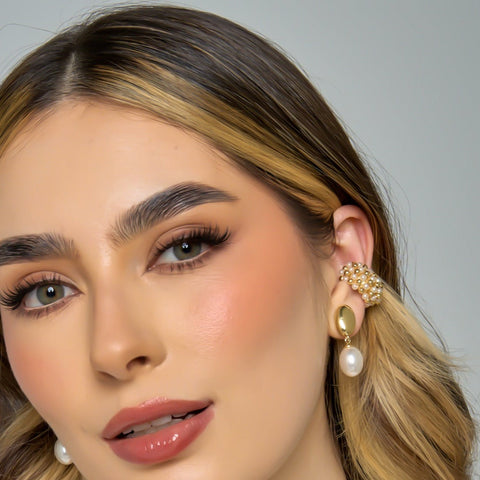 Gold-White Ear Cuff Connection Golden