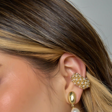 Gold-White Ear Cuff Connection Golden