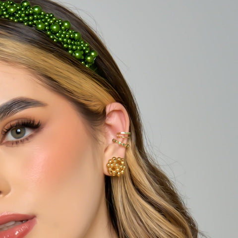 Green Crystals X2 Ear Cuff Connection Golden