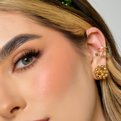 Green Crystals X2 Ear Cuff Connection Golden