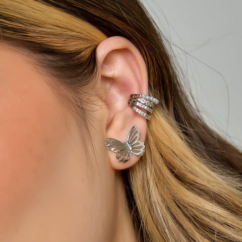 Butterflies Studs Earrings Connection Silver-Tone