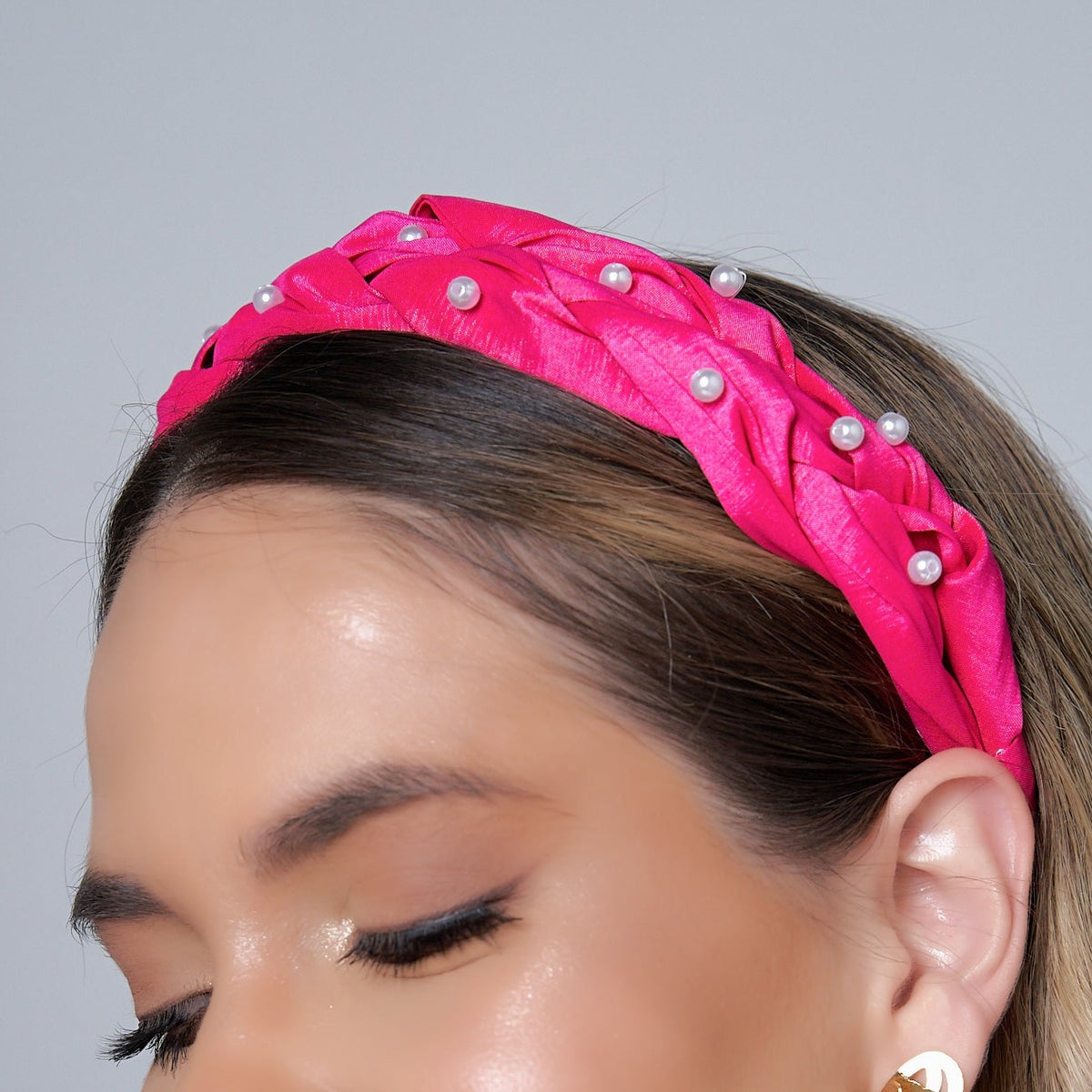 Fuchsia Braided Pearls Headband