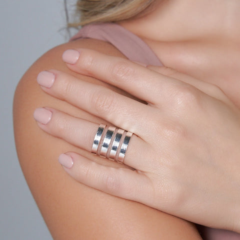 Silver-Tone Triple Line Ring