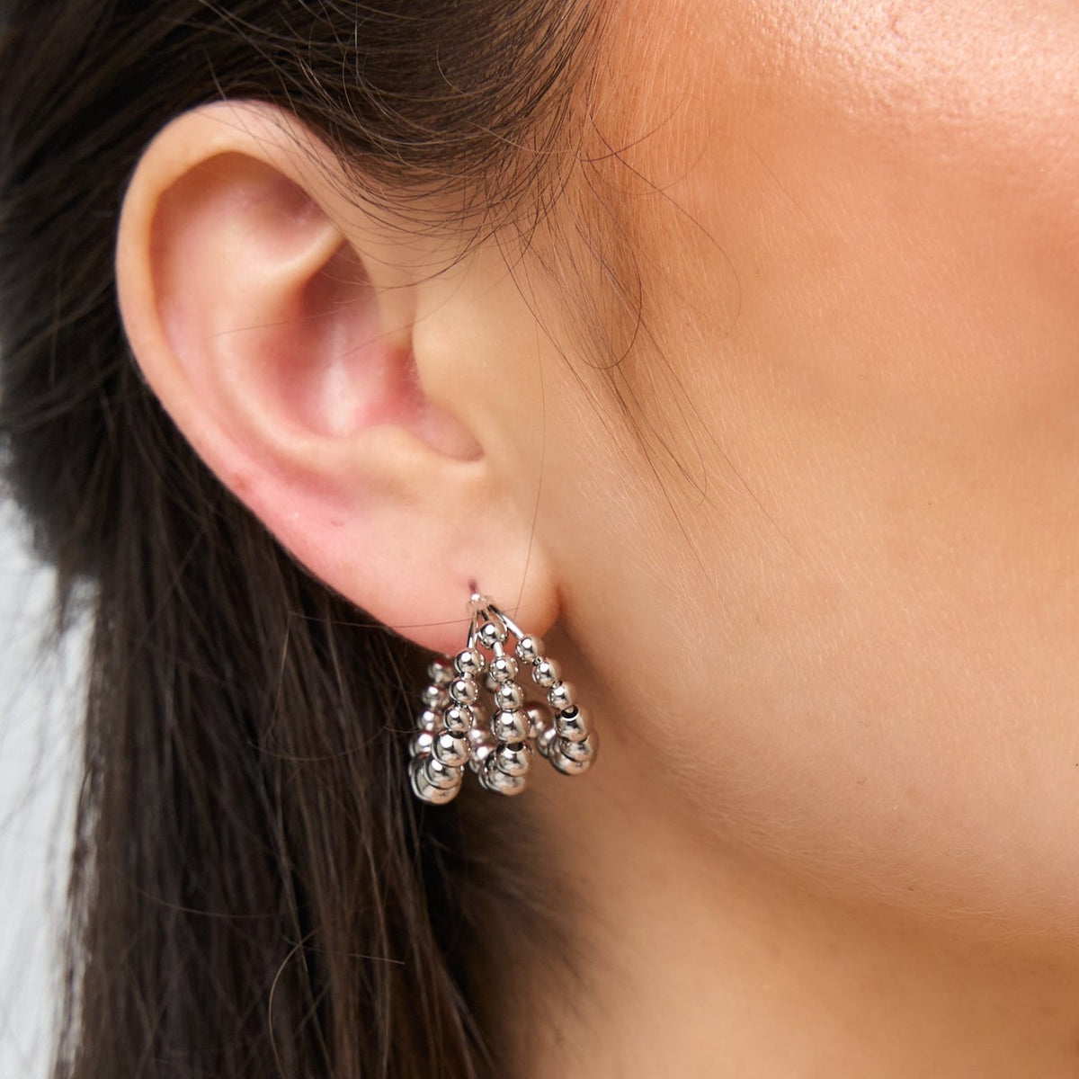 Pellets Silver-Tone Hoops Earrings