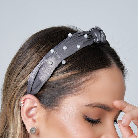 Gray Woven Knotted Pearl Headband