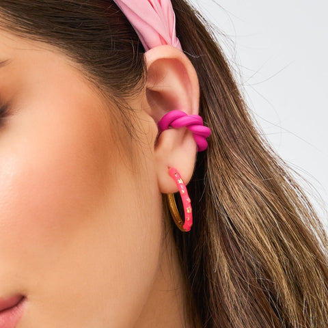 Fuchsia Star Golden Hoops Earrings