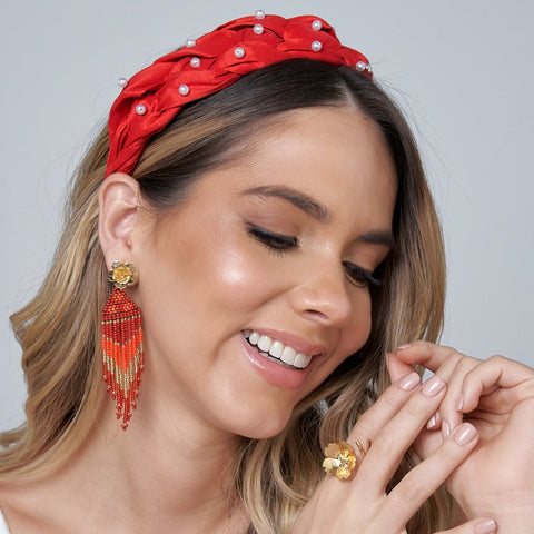 Red Braided Pearls Headband