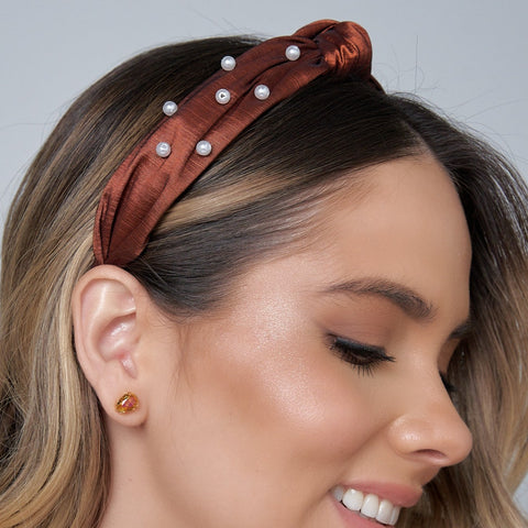 Terracotta Knot Woven Pearls Headband