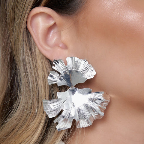 Silver-Tone Origen Flower  Earrings