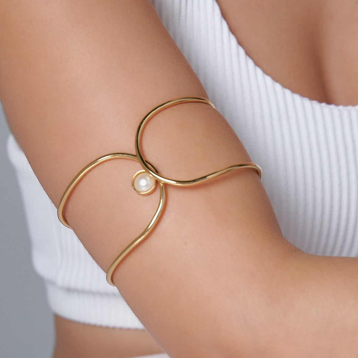 Bracelet Double Line Pearl Golden