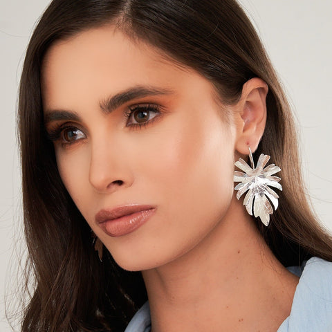 Palm Leaf silver-tone Drop Earrings