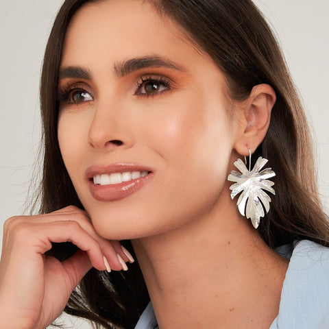 Palm Leaf silver-tone Drop Earrings