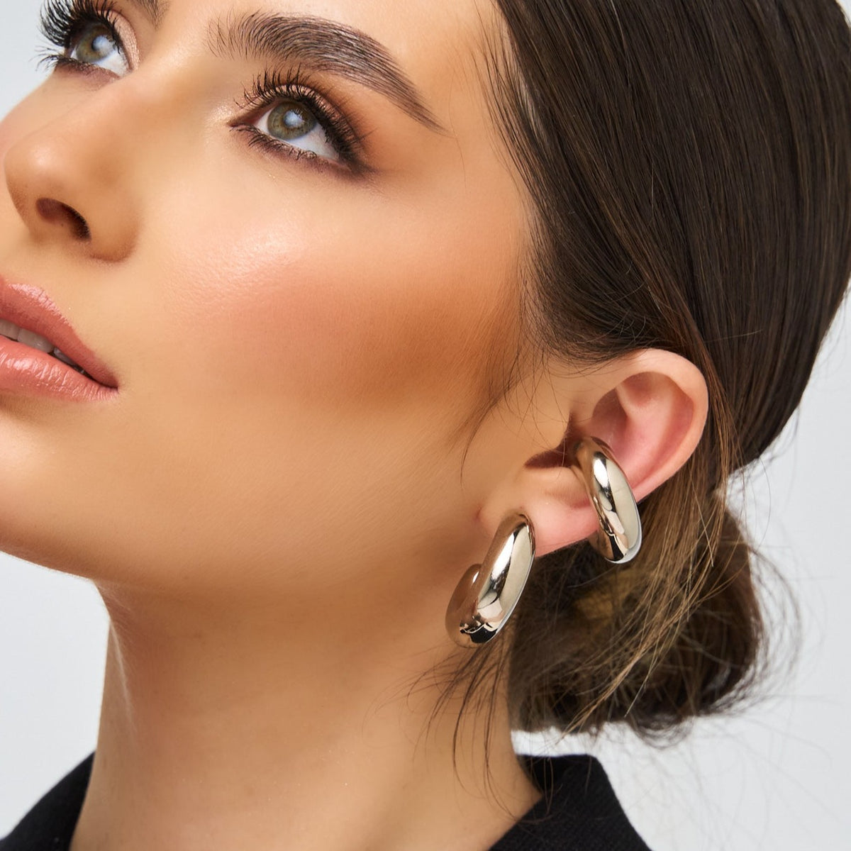 Irregular Silver-Tone Hoops Earrings