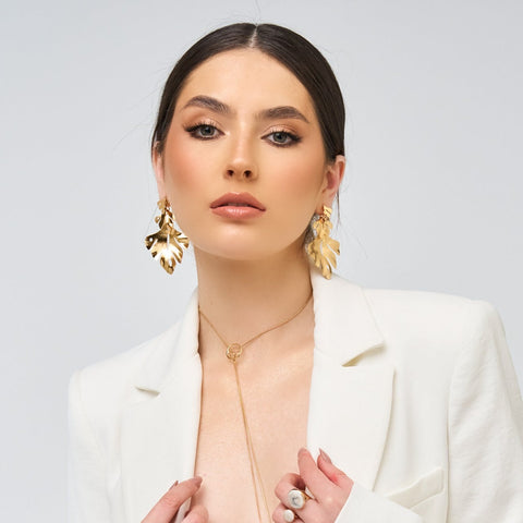 Triple Palm Leaf Golden Earrings