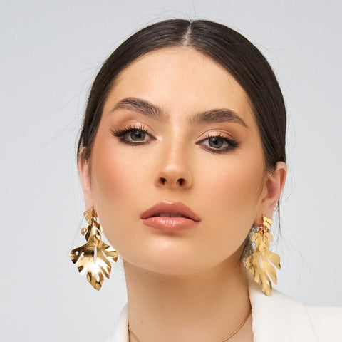 Triple Palm Leaf Golden Earrings