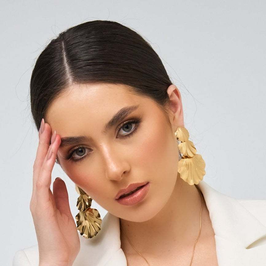 Triple Shells Golden Earrings