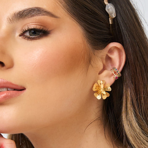 Five Petals Flower Mini Golden Studs Earrings