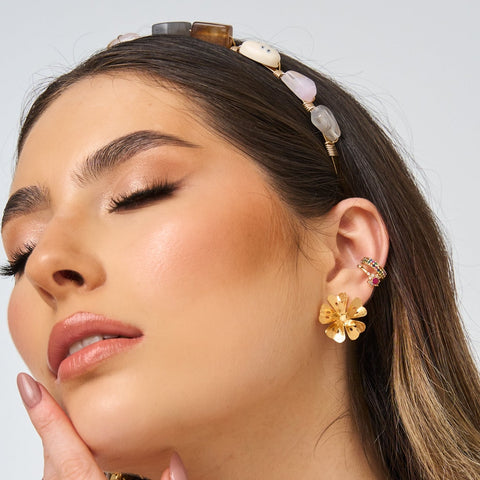 Five Petals Flower Mini Golden Studs Earrings