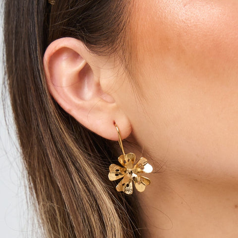 Five Petals Flower Mini Golden Drop Earrings