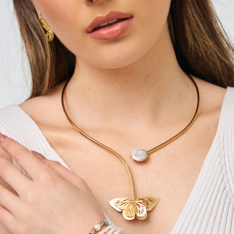 Butterfly Marbled Golden Hoop Necklace