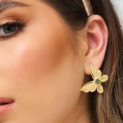 Emerald Butterfly Spring Golden Studs Earrings