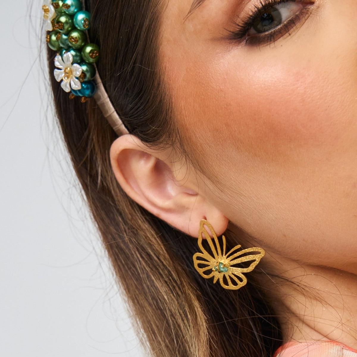 Emerald Butterfly Golden Studs Earrings