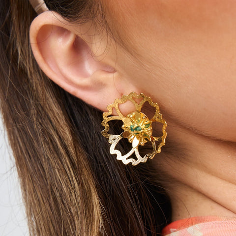 Emerald Spring Golden Studs Earrings