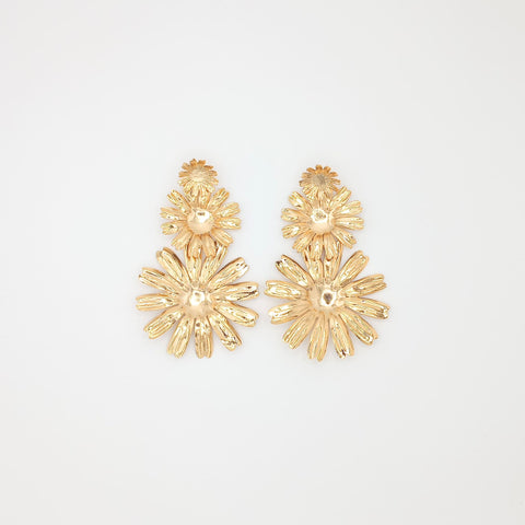 Triple Golden Sunflower Openwork Earrings