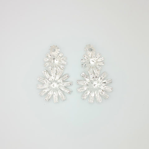 Triple Silver-Tone Sunflower Openwork Earrings