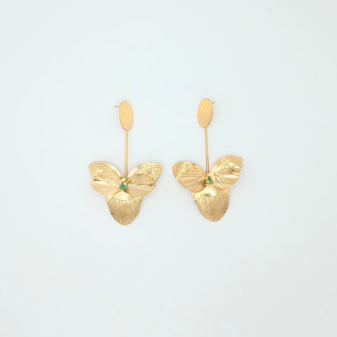 Emerald Golden Orchid Flower Earrings