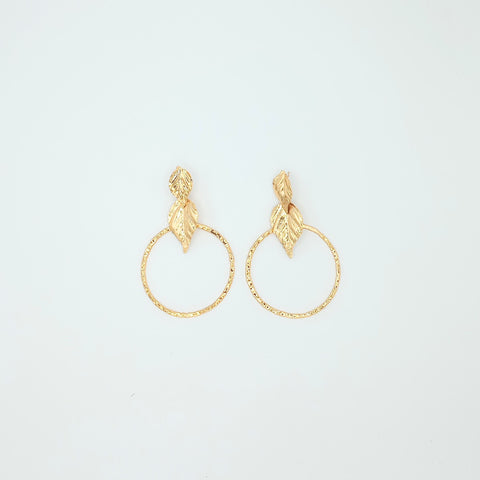 Double Leaf And Golden Hoop Earrings