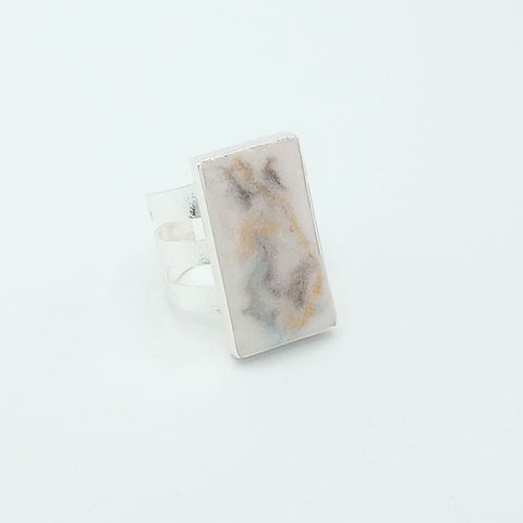 Silver-Tone Rectangle Marbleized Ring