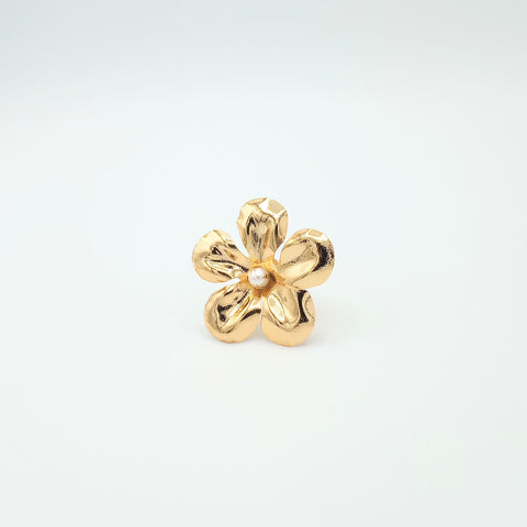 Golden Lotus Flower Pearl Ring