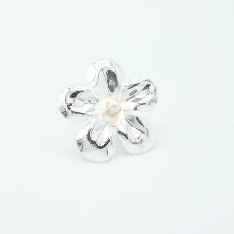 Silver-Tone Lotus Flower Pearl Ring