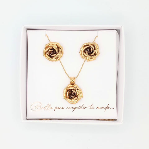 Rose Necklace And Earrings Set Golden