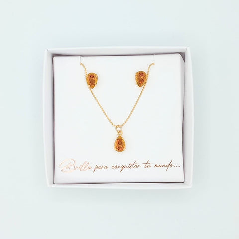 Golden Drop Crystal Necklace And Earrings Set