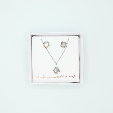 Set Necklace And Earrings Crystal Silver-Tone-Gray