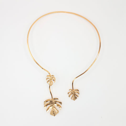 Golden Malanga Triple Leaf Hoop Necklace