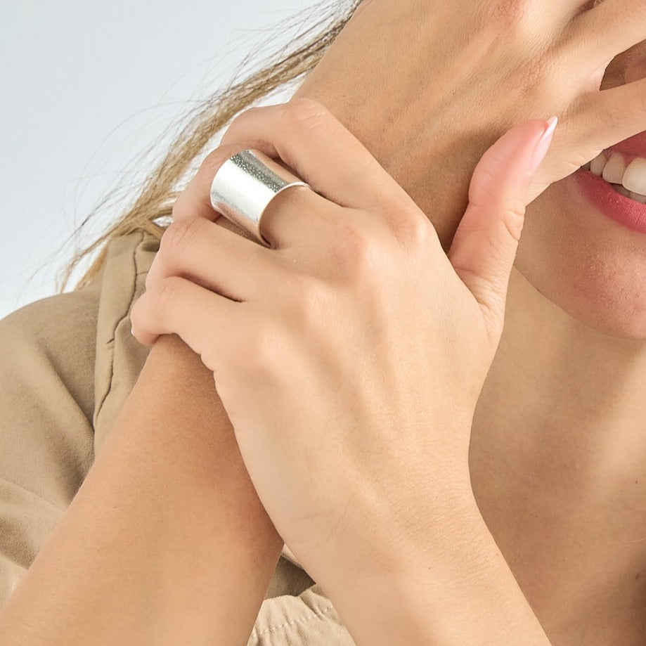 Wide Plain Silver-Tone Ring