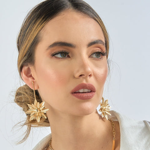 Double Sunflower Golden Earrings